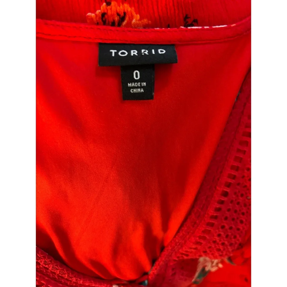 Torrid Red Floral Crochet Trim Fit & Flare Dress Size 0 (14/16) - Picture 2 of 7